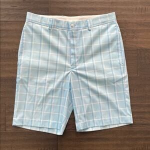 GREG NORMAN Plaid Golf Short Mens Sz 32 Blue White Flat Front